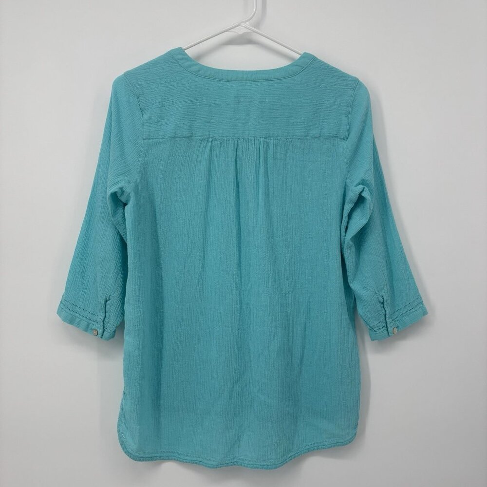 J. Jill 3/4 Sleeve Turquoise‎ Blue Hi Low Shirt Womens Size Petite XS Cotton - Picture 2 of 10
